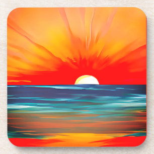 Vivid Ocean Sunset in Orange and Blue Coaster