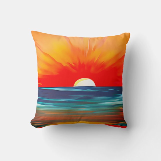 Vivid Ocean Sunset in Orange and Blue Throw Pillow (Front)