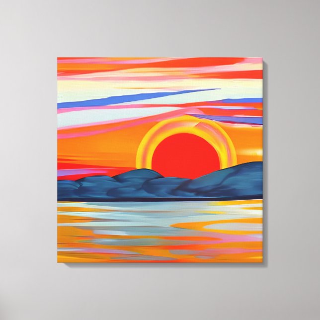 Vivid Ocean Sunset Over Mountains Canvas Print (Front)