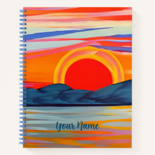 Vivid Ocean Sunset Over Mountains Notebook