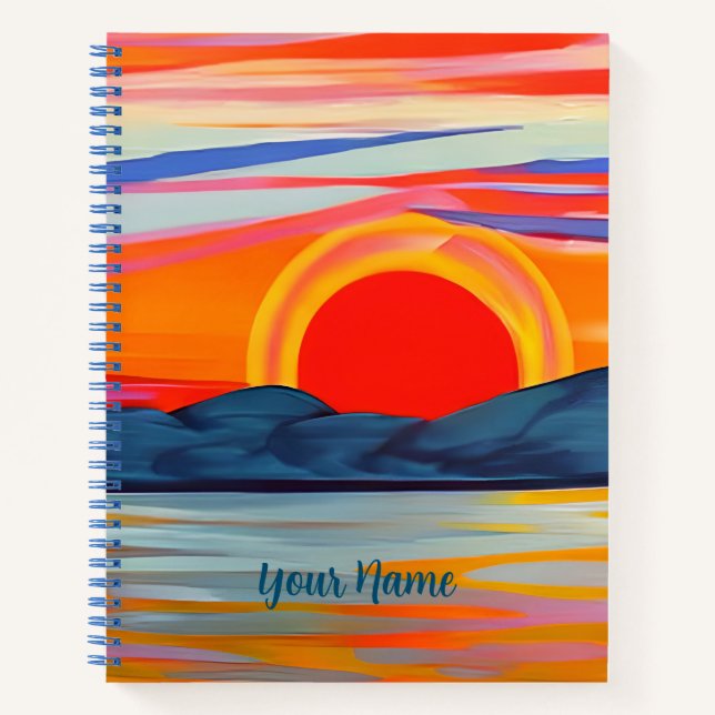 Vivid Ocean Sunset Over Mountains Notebook (Front)