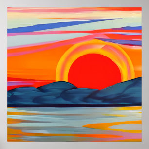 Vivid Ocean Sunset Over Mountains Poster