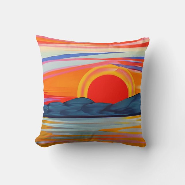 Vivid Ocean Sunset Over Mountains Throw Pillow (Front)