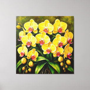 Vivid Orchid Flowers in a Lush Green Environment Canvas Print