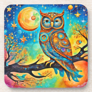 Vivid Owl Celestials: Wonder and Magic Coaster