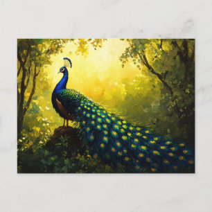 Vivid Painting of a Peacock Postcard