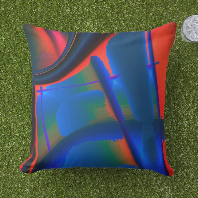 Vivid peach cropped digital paint magnification    outdoor pillow (Grass)