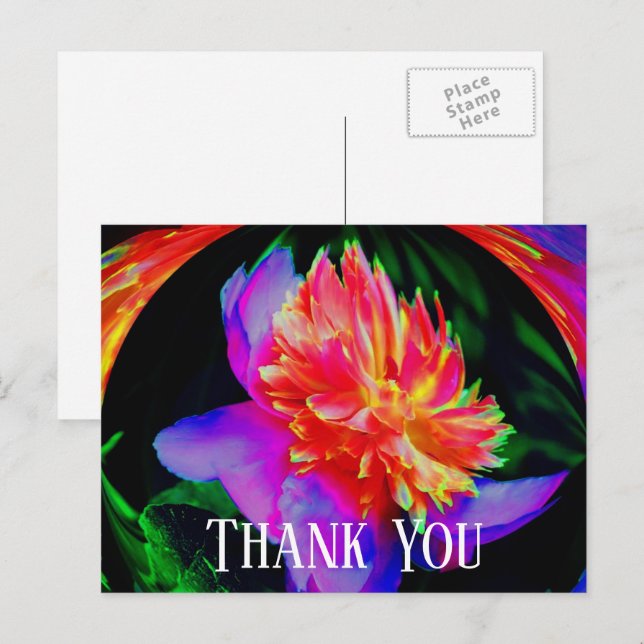 Vivid Peony Abstrait Floral Merci carte postale (Devant / Derrière)