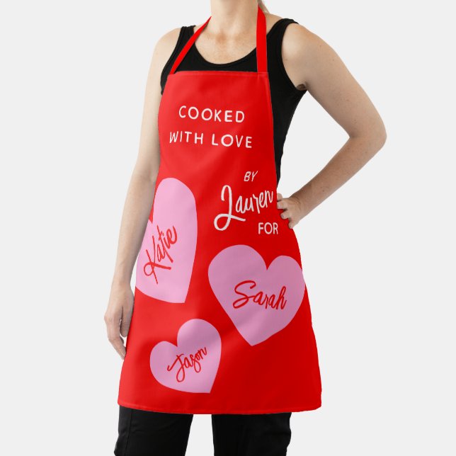 Vivid Personalized Hearts Cooked With Love Red Apron (Insitu)