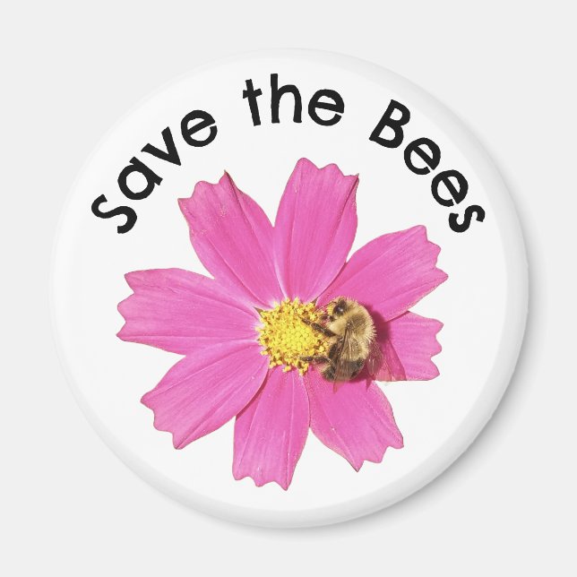 Vivid Pink Cosmos Flower Save the Bees Magnet (Front)