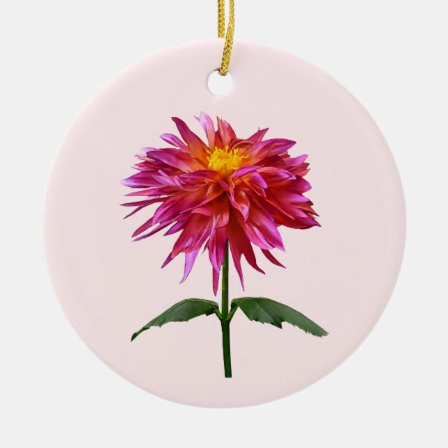 Vivid Pink Dahlia Ceramic Ornament (Front)