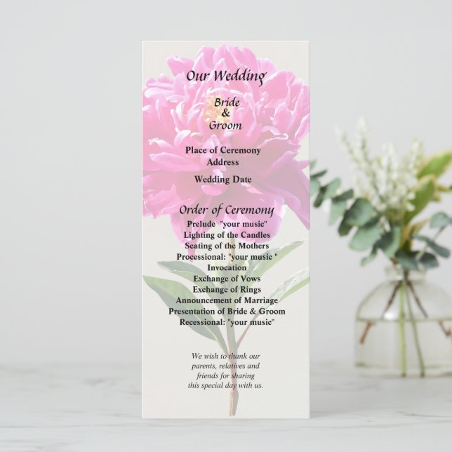 Vivid Pink Peony Program (Standing Front)