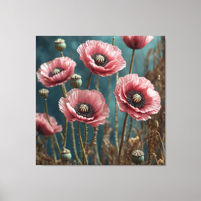 Vivid Pink Poppies Blooming Canvas Print (Front)