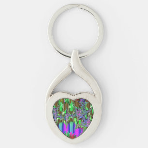 Vivid Pink Purple and Green Metal Keychain