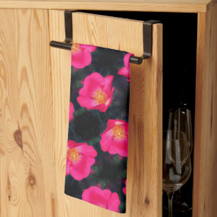 Vivid Pink Rose Petals Abstract Floral Pattern    Kitchen Towel
