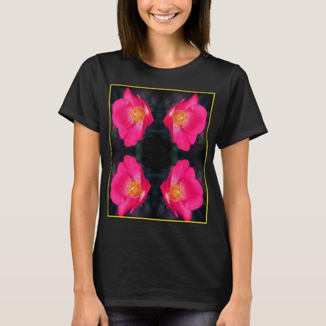 Vivid Pink Roses Abstract Floral  T-Shirt (Front)
