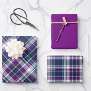Vivid Purple, Blue & Green Plaid Wrapping Paper Sheet