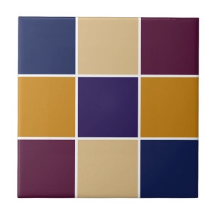 Vivid purple blues and golds on black grid tile
