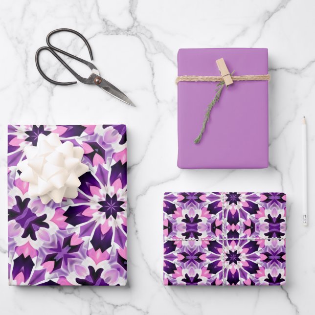 Vivid Purple, Pink & White Pattern Wrapping Paper Sheet (Front)