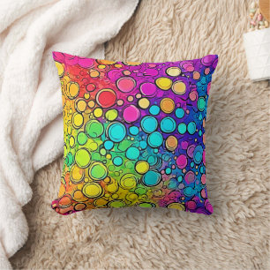 Vivid Rainbow Bubble Abstraction Throw Pillow