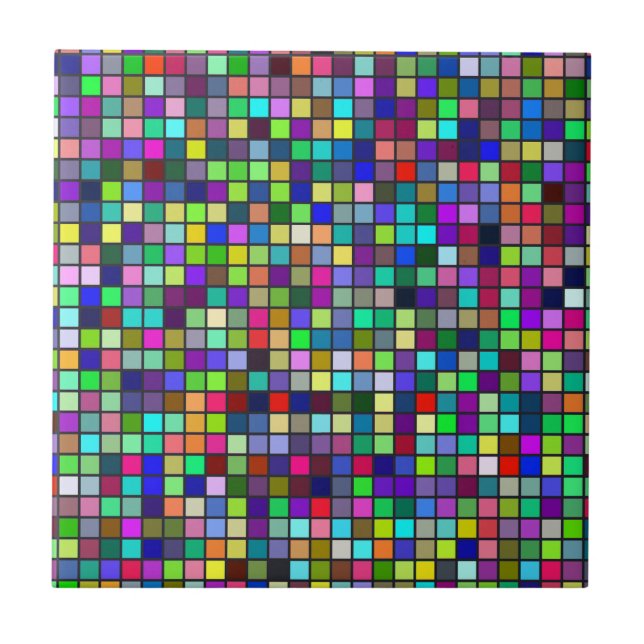 Vivid Rainbow Colours And Pastels Squares Pattern Tile (Front)