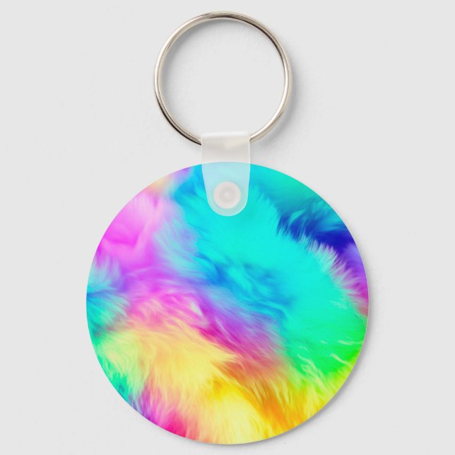 Vivid Rainbow Fluffy Fur Texture-75201 Keychain (Front)