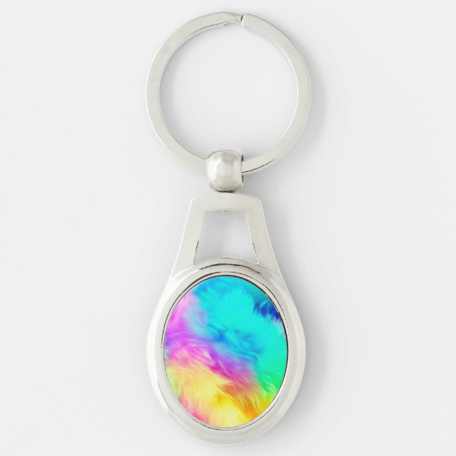Vivid Rainbow Fluffy Fur Texture-75201 Keychain (Front)