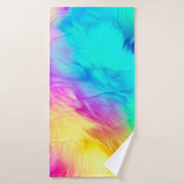 Vivid Rainbow Fluffy Fur Texture Background Design Bath Towel (Bath Towel)