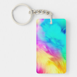 Vivid Rainbow Fluffy Fur Texture Background Design Keychain
