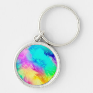 Vivid Rainbow Fluffy Fur Texture Background Design Keychain