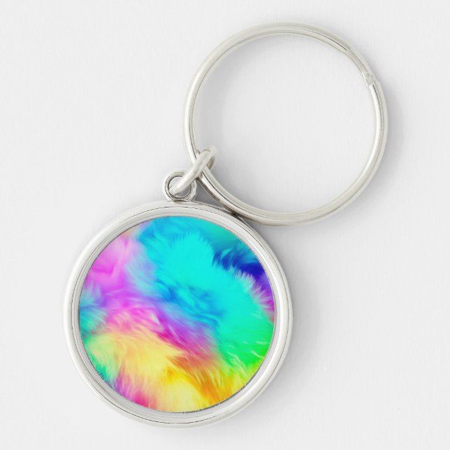 Vivid Rainbow Fluffy Fur Texture Background Design Keychain (Front)