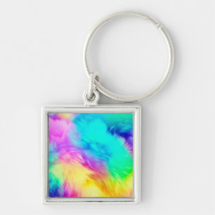Vivid Rainbow Fluffy Fur Texture Background Design Keychain