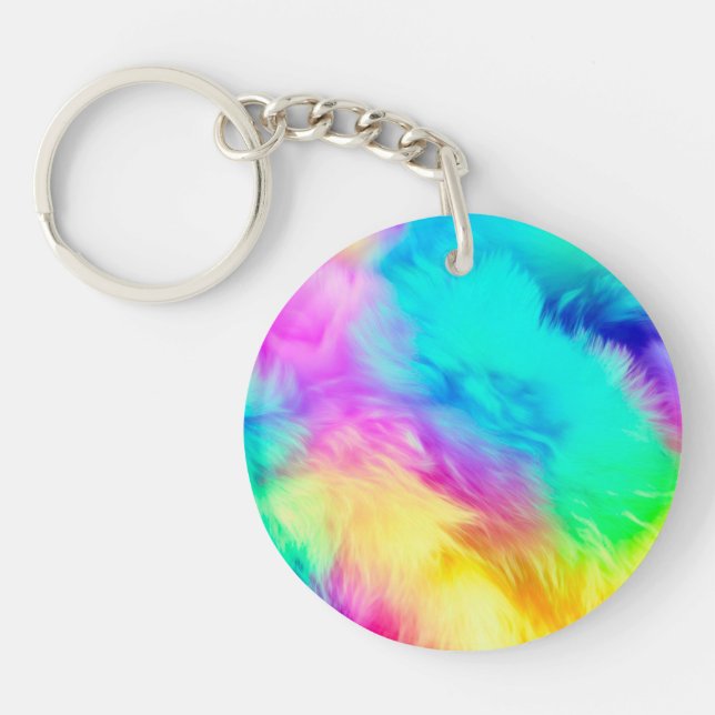 Vivid Rainbow Fluffy Fur Texture Background Design Keychain (Front)
