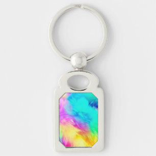Vivid Rainbow Fluffy Fur Texture Background Design Keychain