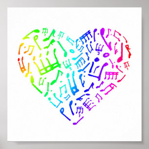 Vivid Rainbow Music Notes Coeur Poster