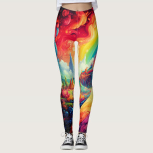 Vivid Rainbow Scene on a Pair of Customized Modern Leggings