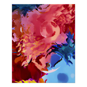 Vivid Red and Blue Abstract Flame Burst Poster