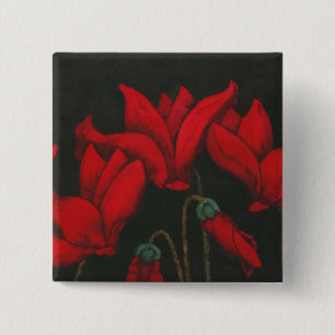 Vivid red Cyclamen on a dark black background 2 Inch Square Button