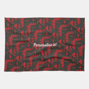 Vivid red Cyclamen on a dark black background Kitchen Towel