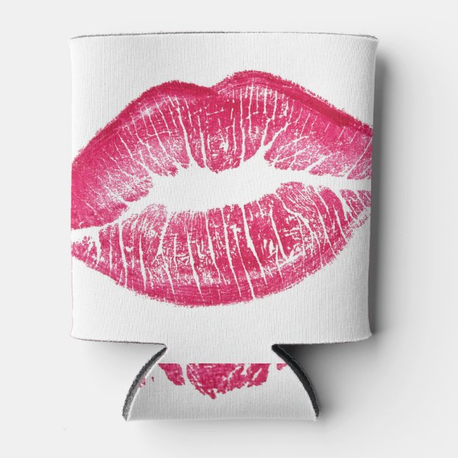 Vivid Red Lips Isolated Illustration Can Cooler (Front)