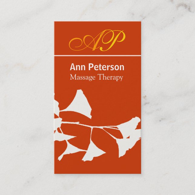 Vivid Red Pretty Ginkgo Bold Monogram Business Card (Front)