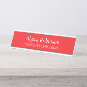 Vivid Red Professionnel Bureau Nom Plaque