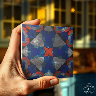 Vivid Red Starburst with Soothing Blue Accents Tile