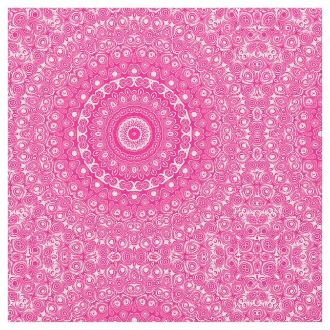 Vivid Rose Pink Mandala Pattern Fabric (Close Up)