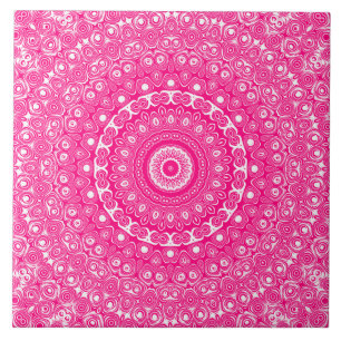 Vivid Rose Pink Mandala Pattern Tile