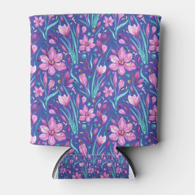 Vivid Saffron Petals - Velvet and Turquoise Green Can Cooler (Front)