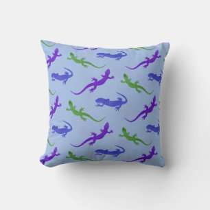 Vivid Salamander Silhouette in Blue Throw Pillow