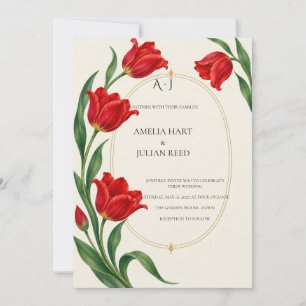 Vivid Scarlet Tulip Botanical Wedding Invitation