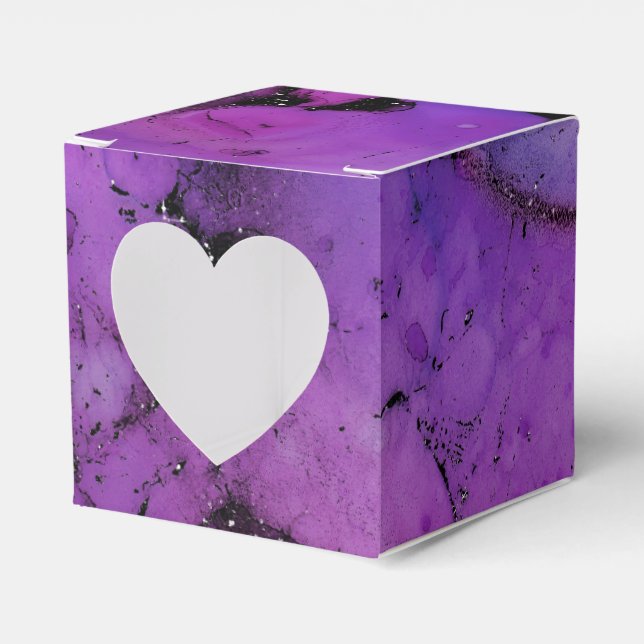 Vivid Shimmering Black and Purple Ink Splash Favor Box (Front Side)