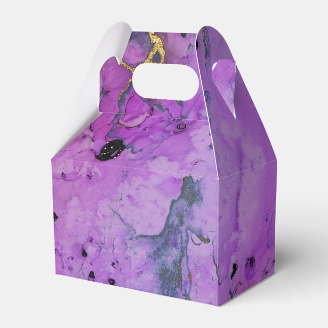 Vivid Shimmering Black and Purple Ink Splash Favor Box (Back Side)